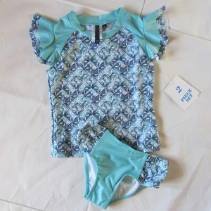 Conjunto de traje de baño Aqua et Sol para niñas talla 4 protección contra erupciones y parte inferior de bikini de 2 piezas - Imagen 1 de 1