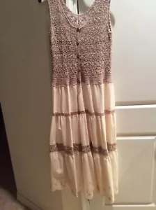 Crochet Bodice Boho Chic Summer Maxi Dress In Beige - Picture 1 of 4