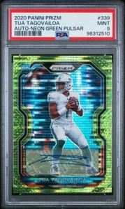 Tua Tagovailoa RC 2020 Panini Prizm #339 Neon Green Pulsar AUTO PSA 9 Dolphins  - Picture 1 of 2