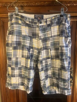 American Living Blue/Yellow Plaid Chino Golf Shorts Size 34”  Waist 12” Inseam - Image 1 of 4