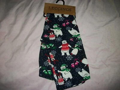 Eye Candy Christmas Holiday Leggings Navy Polar Bear Penguin Ladies XL - Image 1 of 4