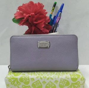 Michael Kors Purple Leather Zip Around Credit Card Wallet - Picture 1 of 15