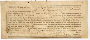 1838 Execution Order Providence NY Saratoga County Almon & John Edmonds Judgment - Picture 1 of 2