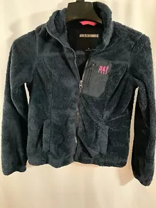 Abercrombie Girls Black Soft Fleece Zip Up Jacket size medium Pink Logo - Picture 1 of 3