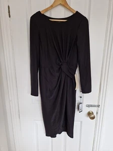 Adrianna Papell Draped Black Midi Dress 12 - Picture 1 of 6