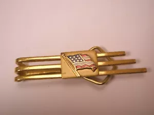 American Flag Gold Plated Enamel Vintage SWANK KLIP B&W PLATE Tie Bar Clip - Picture 1 of 6