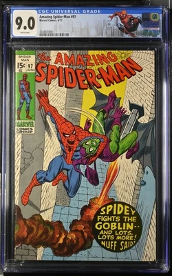 Amazing Spider-man #97 (1971) Marvel Comics CGC 9.0 WHITE PAGES CUSTOM LABEL - Image 1 of 2