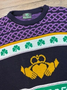 VTG Emerald Isle Sweater Knit Pullover XL Shamrock St Paddys Day Celtic Claddagh - Picture 1 of 7