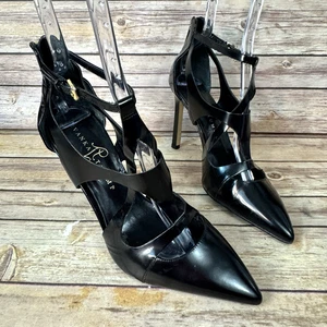 Zapatos de tacón alto Ivanka Trump para mujer de cuero negro brillante punta con tiras 8,5 - Imagen 1 de 10