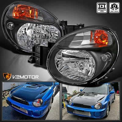 Black Fits 2002-2003 Subaru Impreza WRX/Outback Headlights Lamps Left+Right Pair Foto 1 de 4