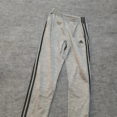 阿迪达斯青少年裤子大号14/16灰色田径运动慢跑裤3条纹标志 — 第 1/4 张图片