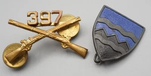 WWII 397th Infantry Regiment Officer Insignia Pin & German Made DI Unit Pin - Imagen 1 de 2