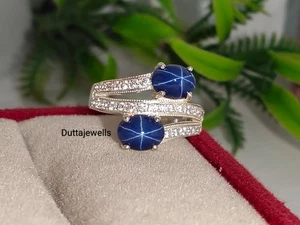 Blue Lindy Star Ring 925 Sterling Silver Lab Created Handmade Silver Ring - Picture 1 of 5