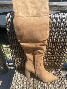 Shoe dazzle Ladies High Heeled Tan Suede Boots Size 8.5 - Picture 1 of 1