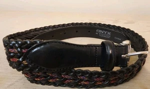 Vintage Onyx by Brighton Westerngürtel 30 Zoll geflochtenes Leder schwarz braun zweifarbig - Bild 1 von 9