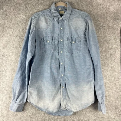 Culturata Linen Blend Western Shirt Men Large 16.5 42 Blue Faded Pearl Snap Itay - Image 1 of 4