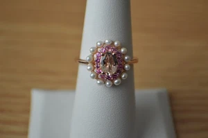 Anello 1,00 ct morganite/multi-pietra preziosa oro rosa 18 carati su argento sterling misura 7 - Foto 1 di 15