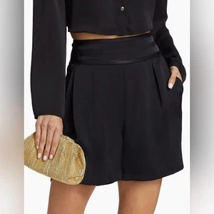 Nuevos Pantalones Cortos Ramy Brook Joss Plisados Negros Cintura Bandas Plisada Talla 0 - Imagen 1 de 8