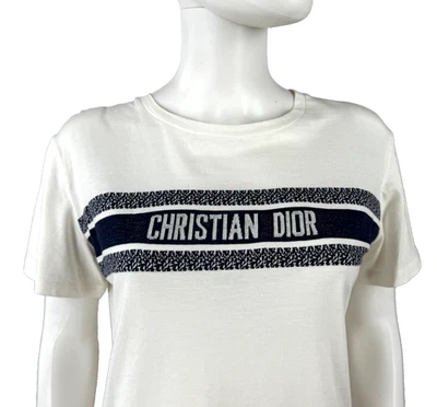 Camiseta Christian Dior Auténtica 6 US 42 IT M Blanco Azul Logo Algodón Top Pasarela Foto 1 de 4