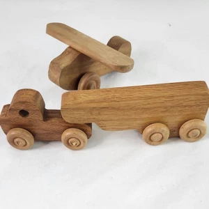 Holzspielzeug 3er Set Vorschule Flugzeug LKW Anhänger Räder funktionstüchtig - Bild 1 von 7