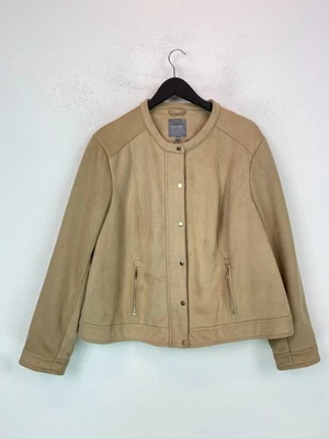 Principles Beige Faux Suede Zip Front Jacket Round Neck Long Sleeve UK 22 - Image 1 of 4