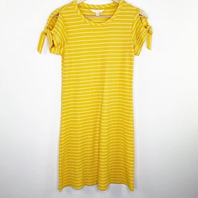 Mini Vestido Para Mujer Lauren Conrad Amarillo Blanco Rayas Manga Corbata Talla X-Pequeño XS Foto 1 de 4