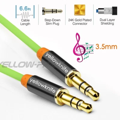 3.3FT Premium Gold Aux Cord 3.5mm Male to Male Auxiliary Audio Cable -Green - Image 1 of 4