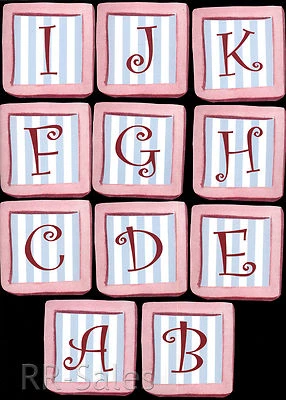 Bloques de letras del alfabeto nombre 50 Wallies pegatinas de pared calcomanías decoración rosa azul bebé Foto 1 de 2