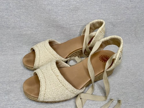 Sandali UGG zeppa S N 1003496 tessuto crema tacco con cinturino da donna taglia 8 1 2