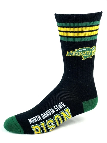 North Dakota State Bison College Black 4 Stripe Deuce Crew Socks Cover