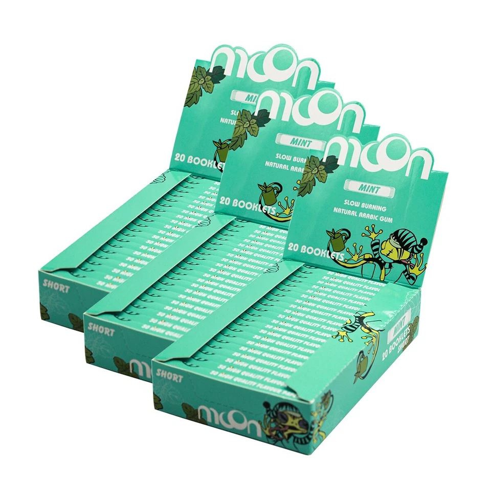 20 Pack MOON Mint Flavor Rolling Papers Short Size 70 mm Full Box Tobacco Paper