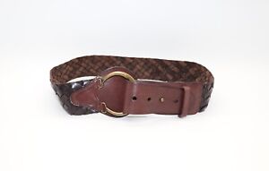Women's VTG Handmade SANDWICH 2.25" Wide Braided Brown 100% Leather Belt 95cm
