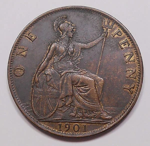 Great Britain 1901 Penny XF-AU HIGH Grade Lustrous BEAUTY Last Victoria UK Coin - Picture 1 of 2