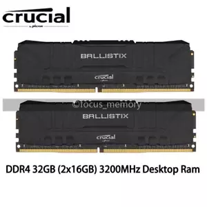 Crucial Ballistix 32GB (2x 16GB) PC4-25600 DDR4-3200 Desktop Memory 288pin 1.35V - Picture 1 of 6