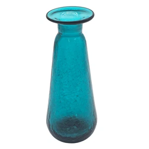 MCM-60’s Handblown Turquoise Crackle Glass Vase Decanter Rainbow Glass Co. 10” - Picture 1 of 8