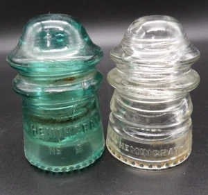 HEMINGRAY 9 Blue & 12 Clear Glass Insulators Bead Bottom Vintage Utility Pair - Picture 1 of 10