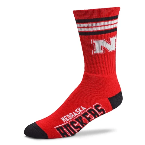 Nebraska Cornhuskers NCAA 4 Stripe Deuce Mens Large Crew Socks Fits Size 10-13 Cover