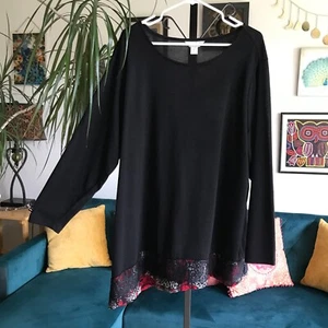 CJ BANKS Gr. 3X schwarz Stretch Jersey rot Print Spitze Overlay asymmetrisch Tunika - Bild 1 von 4