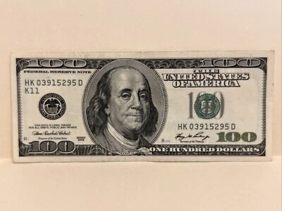 Series 2006  ~ US One Hundred Dollar Bill Note $100 ~ Dallas HK 03915295 D - Image 1 of 2