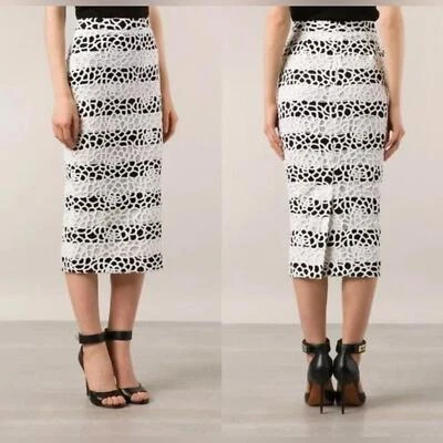 A.L.C. White Della Floral overlay Striped Lace silk pencil skirt sz 2 - Image 1 of 4