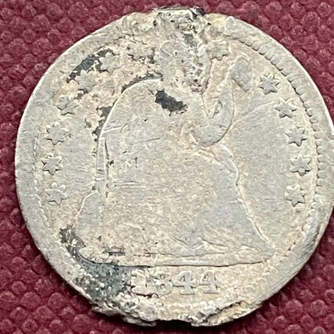 1844 O Seated Liberty Half Dime 5c Circulated Mount removed #53518 Cover