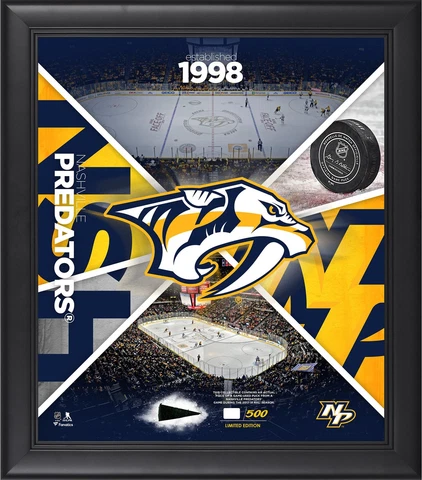 Nashville Predators Framed 15" x 17" Team Impact Collage with a Piece of GU Puck Cover