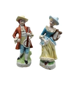 Vintage 1980s German Made Instrument Playing Porcelain Couple - Picture 1 of 6
