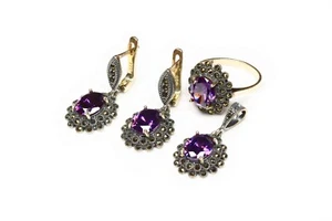 Juego de joyas de piedras preciosas de amatista para mujer - regalo de plata esterlina genuina para ella - Imagen 1 de 10