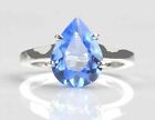 Gorgeous Solitaire Design 1.50 Ct Pear Shape Blue Topaz 4 Pronged Ring In Silver