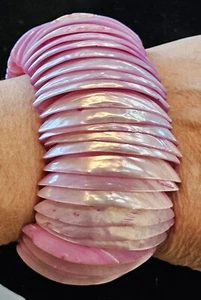 Bracciale Elastico Vintage Rosa Brillante Tinto Conchiglia - Foto 1 di 2