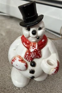 VINTAGE 7.5" PLASTIC LIGHT UP SNOWMAN FIGURE- TABLETOP XMAS DECOR - Picture 1 of 11
