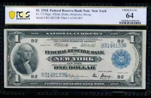 AC Fr 713 1918 $1 FRBN New York PCGS 64 UNCIRCULATED spread eagle - Picture 1 of 2