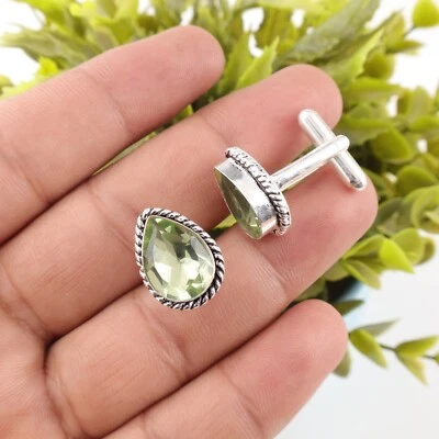 Green Amethyst Gemstone 925 Sterling Silver Handmade jewelry Earring Gift For - Image 1 of 3