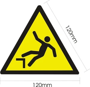 2 TARGHETTE ADESIVE TRANGOLARI ISO 7010 "PERICOLO CADUTA CON DISLIVELLO" SEGNALE - Picture 1 of 1